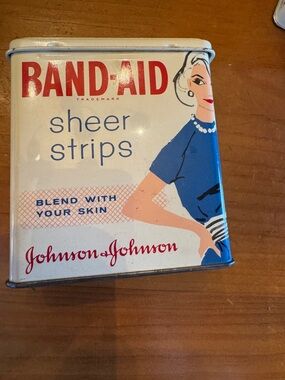 Johnson & Johnson Band-Aid Sheer Strips Vintage Tin - White, Red, Blue